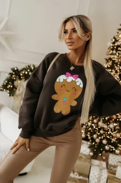 BLUZA DRESOWA OCIEPLANA TIGER Z NADRUKIEM PIERNICZEK BRĄZOWA