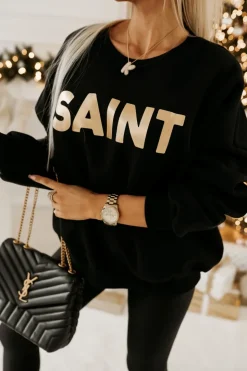 BLUZA DRESOWA OCIEPLANA TIGER ZE ZŁOTYM NADRUKIEM SAINT CZARNA