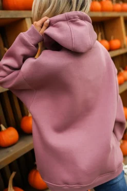 BLUZA DRESOWA OCIEPLANA Z KAPTUREM ZE ZŁOTĄ APLIKACJĄ MICKY BRUDNY RÓŻ