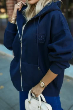 BLUZA DRESOWA SMILE ZAPINANA NA SUWAK Z KAPTUREM GRANATOWA