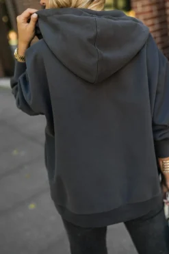 BLUZA DRESOWA SMILE ZAPINANA NA SUWAK Z KAPTUREM GRAFITOWA