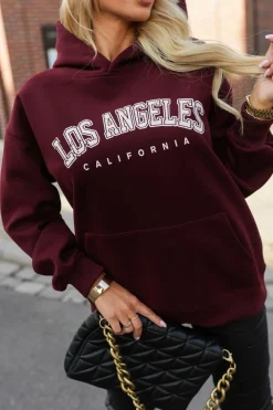 BLUZA DRESOWA Z KAPTUREM LOS ANGELES CALIFORNIA BURGUNDOWA