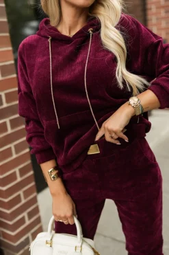 BLUZA DRESOWA Z KAPTUREM TIAGO Z WARKOCZOWYM SPLOTEM BURGUNDOWA