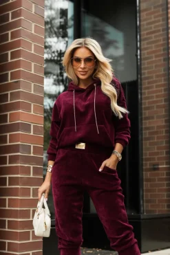 BLUZA DRESOWA Z KAPTUREM TIAGO Z WARKOCZOWYM SPLOTEM BURGUNDOWA