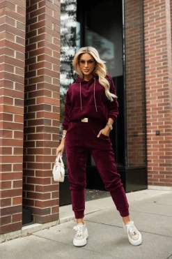 BLUZA DRESOWA Z KAPTUREM TIAGO Z WARKOCZOWYM SPLOTEM BURGUNDOWA