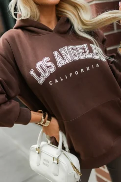 BLUZA DRESOWA Z KAPTUREM LOS ANGELES CALIFORNIA CZEKOLADOWA