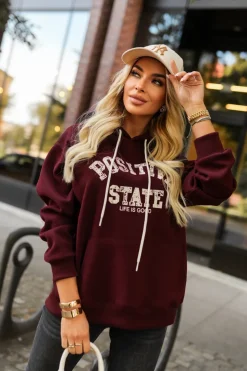 BLUZA DRESOWA Z KAPTUREM POSITIVE STATE BURGUNDOWA