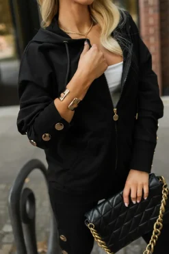 BLUZA KYLIE ZAPINANA NA ZAMEK Z KAPTUREM CZARNA