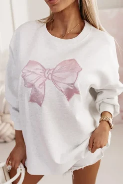 BLUZA SUNNY Z RÓŻOWĄ KOKARDĄ SZARA