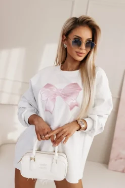 BLUZA SUNNY Z RÓŻOWĄ KOKARDĄ SZARA