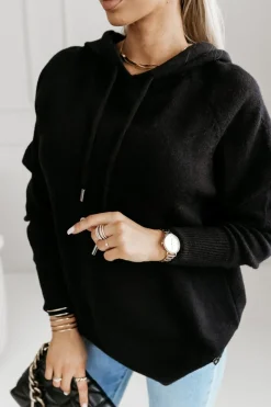 BLUZA SWETERKOWA CHARLIE Z KAPTUREM CZARNA