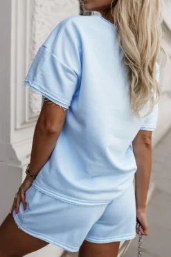 BLUZA Z KRÓTKIM RĘKAWEM MONDAY BAWEŁNIANA BŁĘKITNA