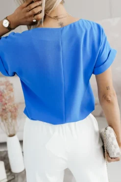 BLUZKA AMORE Z DEKOLTEM W SEREK NIEBIESKA