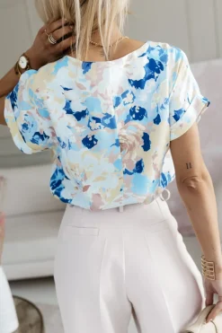 BLUZKA AMORE Z DEKOLTEM W SEREK BŁĘKITNO-ŻÓŁTA