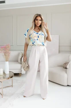 BLUZKA AMORE Z DEKOLTEM W SEREK BŁĘKITNO-ŻÓŁTA