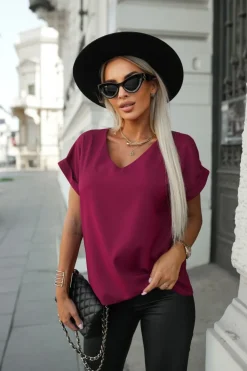 BLUZKA AMORE Z DEKOLTEM W SEREK BURGUNDOWA