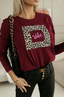 BLUZKA BASIC LONG Z PANTERKOWYM NADRUKIEM VIBE BURGUNDOWA