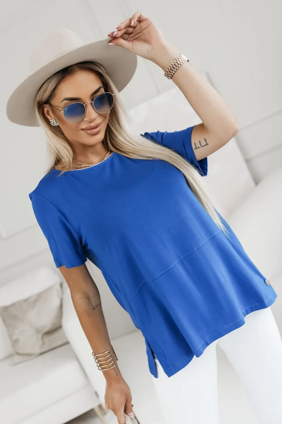 BLUZKA BASIC NIEBIESKA