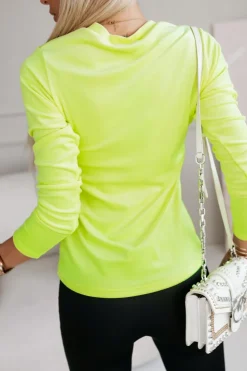 BLUZKA BASICOWA WELUROWA LOGOWANA NEONOWA ŻÓŁTA