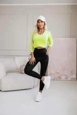 BLUZKA BASICOWA WELUROWA LOGOWANA NEONOWA ŻÓŁTA