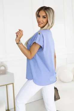 BLUZKA BAWEŁNIANA ASYMETRYCZNA CARGO NIEBIESKA