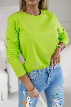 BLUZKA BAWEŁNIANA BASIC Z OKRĄGŁYM DEKOLTEM LIMONKOWA