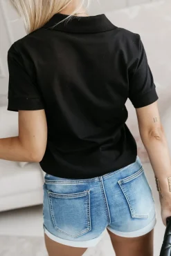 BLUZKA BAWEŁNIANA POLO Z KOŁNIERZYKIEM CZARNA