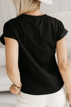 BLUZKA BAWEŁNIANA Z AŻUROWĄ WSTAWKĄ NA DEKOLCIE CZARNA