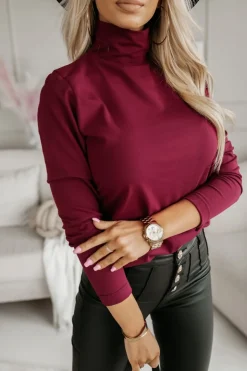 BLUZKA BAWEŁNIANA Z PÓŁGOFLEM BORDOWA