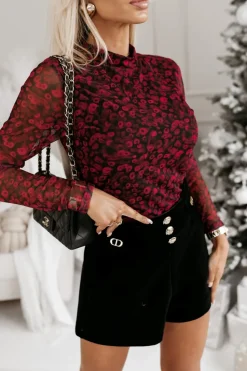 BLUZKA COCO Z PÓŁGOLFEM CZARNO-BORDOWA