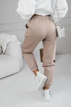 SPODNIE DRESOWE ELISABETH OCIEPLANE Z GUMĄ W PASIE BEŻOWE