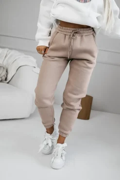 SPODNIE DRESOWE ELISABETH OCIEPLANE Z GUMĄ W PASIE BEŻOWE