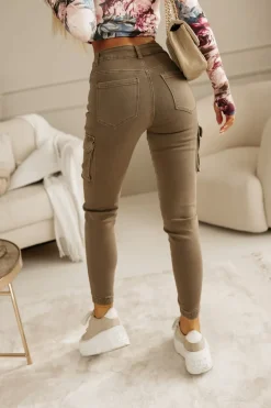 SPODNIE JEANSOWE TYPU CARGO BOJÓWKI MOKKA