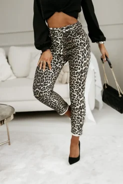 SPODNIE JEANSOWE Z MOTYWEM PANTERKI ECRU-CZARNE