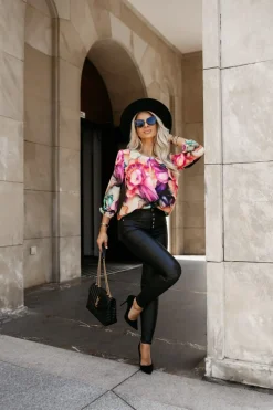 SPODNIE WOSKOWANE Z WYSOKIM STANEM BUTTONS CZARNE