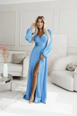 SUKIENKA MAXI OPHELIA Z KOPERTOWYM DEKOLTEM NIEBIESKA