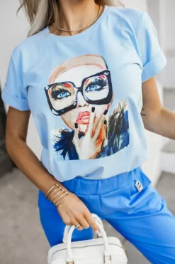 T-SHIRT BAWEŁNIANY WOMAN BŁĘKITNY