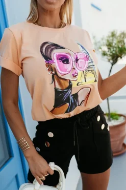 T-SHIRT BAWEŁNIANY WOMAN PARIS MORELOWY