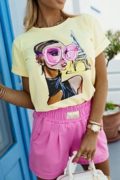 T-SHIRT BAWEŁNIANY WOMAN PARIS ŻÓŁTY