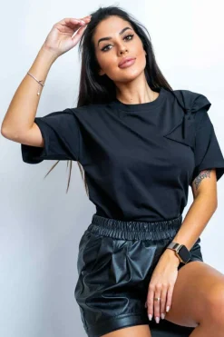 T-SHIRT BAWEŁNIANY Z KOKARDKĄ CZARNY