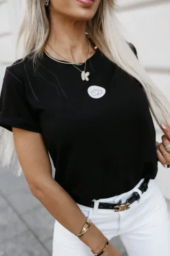 T-SHIRT BAWEŁNIANY Z MINIMALISTYCZNYM NADRUKIEM CZARNY