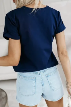 T-SHIRT BAWEŁNIANY Z NADRUKIEM LAMA W CZAPCE GRANATOWY