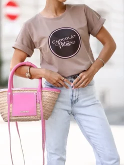 T-SHIRT BAWEŁNIANY Z NADRUKIEM CHOCALAT MOKKA