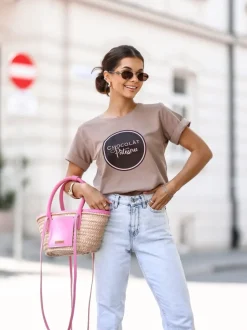 T-SHIRT BAWEŁNIANY Z NADRUKIEM CHOCALAT MOKKA