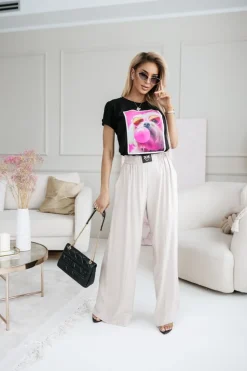 T-SHIRT BAWEŁNIANY Z NADRUKIEM PIESEK W OKULARACH CZARNY