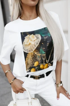 T-SHIRT BAWEŁNIANY Z NADRUKIEM ANIMALS BIAŁY