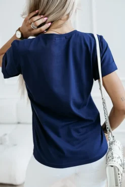 T-SHIRT BAWEŁNIANY Z NADRUKIEM YORK TERRIER GRANATOWY