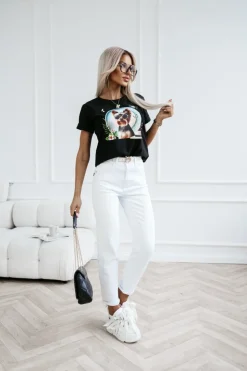 T-SHIRT BAWEŁNIANY Z NADRUKIEM YORK TERRIER CZARNY