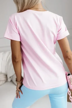 T-SHIRT BAWEŁNIANY Z NADRUKIEM FRENCH FRIES RÓŻOWY