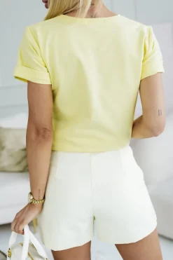 T-SHIRT BAWEŁNIANY Z NADRUKIEM KOTEK W OKULARACH ŻÓŁTY